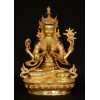 Fine Quality 12" Chenrezig Copper with Gold Gilded Hand Carved Gold Face Painted Statue from Patan, Nepal