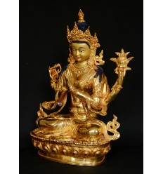 Fine Quality 12" Chenrezig Copper with Gold Gilded Hand Carved Gold Face Painted Statue Patan