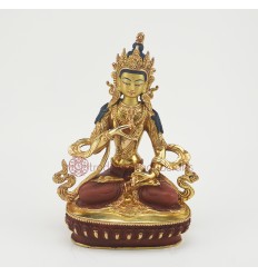 Fine Quality Hand Carved Partly Gold Face Painted 9" Vajrasattva Copper Gold Gilded Statue From Patan, Nepal