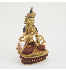 Fine Quality Hand Carved Partly Gold Face Painted 9" Vajrasattva Copper Gold Gilded Statue From Patan, Nepal