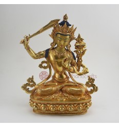 Hand Made Copper Alloy with Gold Gilded 13.75" Manjushri / Jampelyang Statue