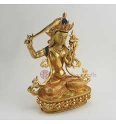 Hand Made Copper Alloy with Gold Gilded 13.75" Manjushri / Jampelyang Statue