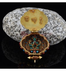 Manjushri_Chenrezig Gold Plated Silver Ghau / Pendant / Prayer Box