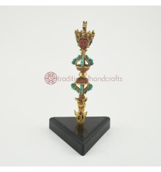  Hand Made Gold Plated Decorated with Turquoise, Coral and Lapis Stones 8" Phurwa Set
