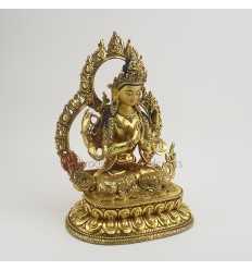 Hand Carved Copper Alloy with Gold Gilded 10.75" Chenrezig / Four Armed Avalokiteshvara Statue