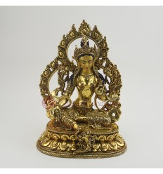 Hand Carved Copper Alloy with Gold Gilded 11" Green Tara / Dholma Statue