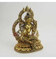 Hand Carved Copper Alloy with Gold Gilded 11" Green Tara / Dholma Statue