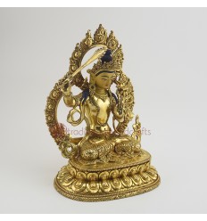 Hand Carved Copper Alloy with Gold Gilded 10.5" Manjushree / Jampelyang Statue