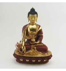 Hand Made Copper Alloy with Partly Gold Gilded 12.5" Medicine Buddha Statue
