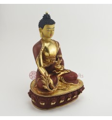 Hand Made Copper Alloy with Partly Gold Gilded 12.5" Medicine Buddha Statue