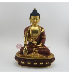 Hand Made 13" Shakyamuni Buddha Gold Gilded Face Painted Copper Statue