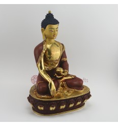 Hand Made 13" Shakyamuni Buddha Gold Gilded Face Painted Copper Statue