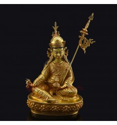 Hand Carved 24 Karat Gold Gilded 13.5" Guru Rinpoche statue Gilding & Painting