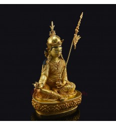 Hand Carved 24 Karat Gold Gilded 13.5" Guru Rinpoche statue Gilding & Painting