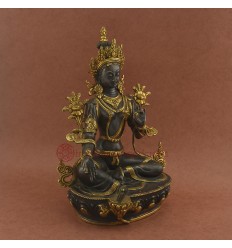 Hand Made Oxidized Copper Alloy with Gold Gilded Green Tara Statue Nepal.