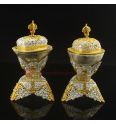 Hand Made Copper Alloy with Gold and Silver Plated 8.75" Kapala Set