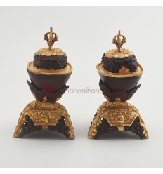 Hand Made Oxidized Copper Alloy with Gold Plated 7" Kapala Set
