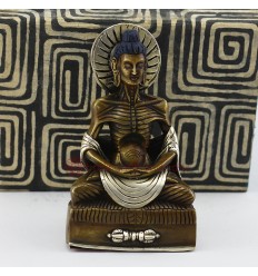  Oxidized Copper Alloy with Silver Plated 5.5" Fasting Buddha Statue