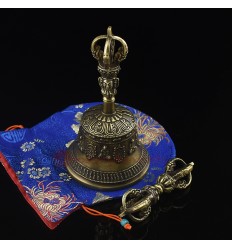Tibetan Buddhist Bronze Alloy 7" Vajra Ghanta / Bell Set