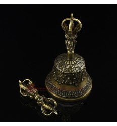 Tibetan Buddhist Bronze Alloy 7" Vajra Ghanta / Bell Set