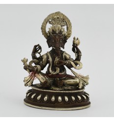 Machine Made Oxidized Copper Alloy & Silver Plated 4" Four Armed Ganesha Statue