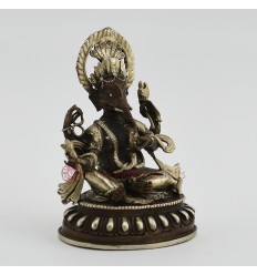Machine Made Oxidized Copper Alloy & Silver Plated 4" Four Armed Ganesha Statue