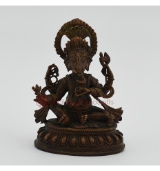 Machine Made Oxidized Copper Alloy 4" Four Armed Ganesha Statue