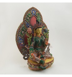 Hand Painted 24 Karat Gold Gilded 17" Green Tara Dholma Statue