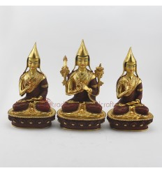  Hand Made Copper Alloy with Partly Gold Gilding 9.25" Guru Tsongkhapa Statues Set  Statues