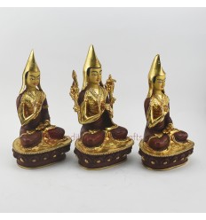  Hand Made Copper Alloy with Partly Gold Gilding 9.5" Guru Tsongkhapa Statues Set  Statues