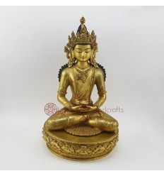 Hand Made Copper Alloy with Fully Gold Gilded 14" Crowned Amitabha Buddha Statue