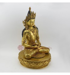 Hand Made Copper Alloy with Fully Gold Gilded 14" Crowned Amitabha Buddha Statue