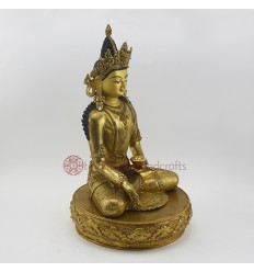 Hand Made Copper Alloy with  24 Karat Gold Gilded 14" Crowned Ratnasambhava Buddha Statue