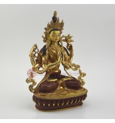 Hand Made Copper Alloy with Partly Gold Gilded 9" Chenrezig Statue