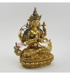 Hand Made Copper Alloy with Gold Gilded 9.5" Chenrezig Statue