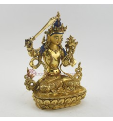 Hand Made Copper Alloy with Gold Gilded 9.5" Manjushri / Jambiyang Statue