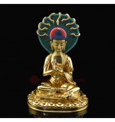 Hand Made Copper Alloy with Gold Gilded 9.25" Nagarjun Buddha Statue