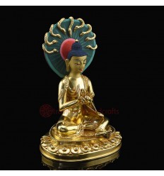 Hand Made Copper Alloy with Gold Gilded 9.25" Nagarjun Buddha Statue