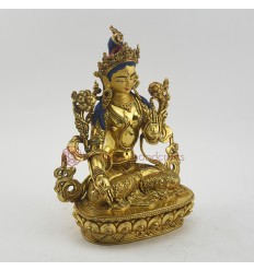 Hand Made Copper Alloy with Gold Gilded 9" White Tara / Dholkar Statue