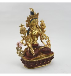 Hand Made Gold Face Painted 9" White Tara Copper Allow with Partly Gold Gilded