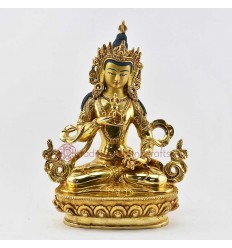 Hand Carved Face Painted 9" Vajrasattva Copper Gold Gilded Statue from Patan