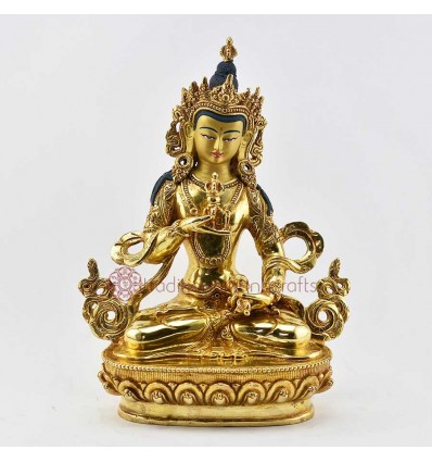 Hand Carved Face Painted 9" Vajrasattva Copper Gold Gilded Statue from Patan