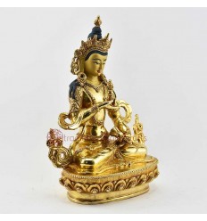 Hand Carved Face Painted 9" Vajrasattva Copper Gold Gilded Statue from Patan