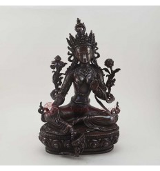 Hand carved Oxidized Copper Alloy 14.5" Green Tara / Dholma Statue Nepal