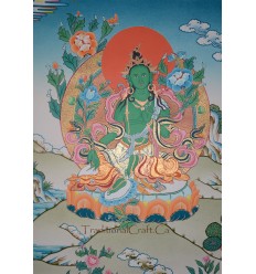 26.25" x 20.25" Green Tara/Dolma Tibetan Buddhist Thangka/Thanka Painting from Patan, Nepal