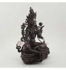 Hand carved Oxidized Copper Alloy 14.5" Green Tara / Dholma Statue Nepal
