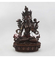 Hand carved Oxidized Copper Alloy 15" White Tara / Dholkar Copper Statue