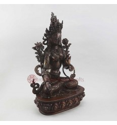 Hand carved Oxidized Copper Alloy 15" White Tara / Dholkar Copper Statue