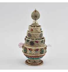 Hand Carved Tibetan Buddhist 7.5" Silver Plated Siko Design  Mandala Set.