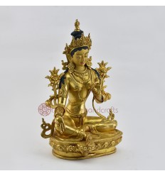 Hand Made Copper Alloy with 24 Karat Gold Gilded Green Tara / Drolma Statue